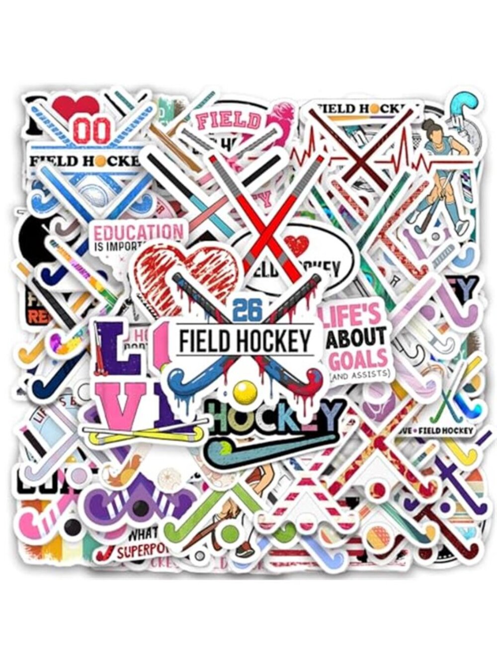 120PCS Field Hockey Stickers Field Hockey Colorful Waterproof Vinyl Decals for